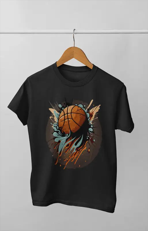 Men’s Round Neck Half Sleeve Splashing Ball - S / Black